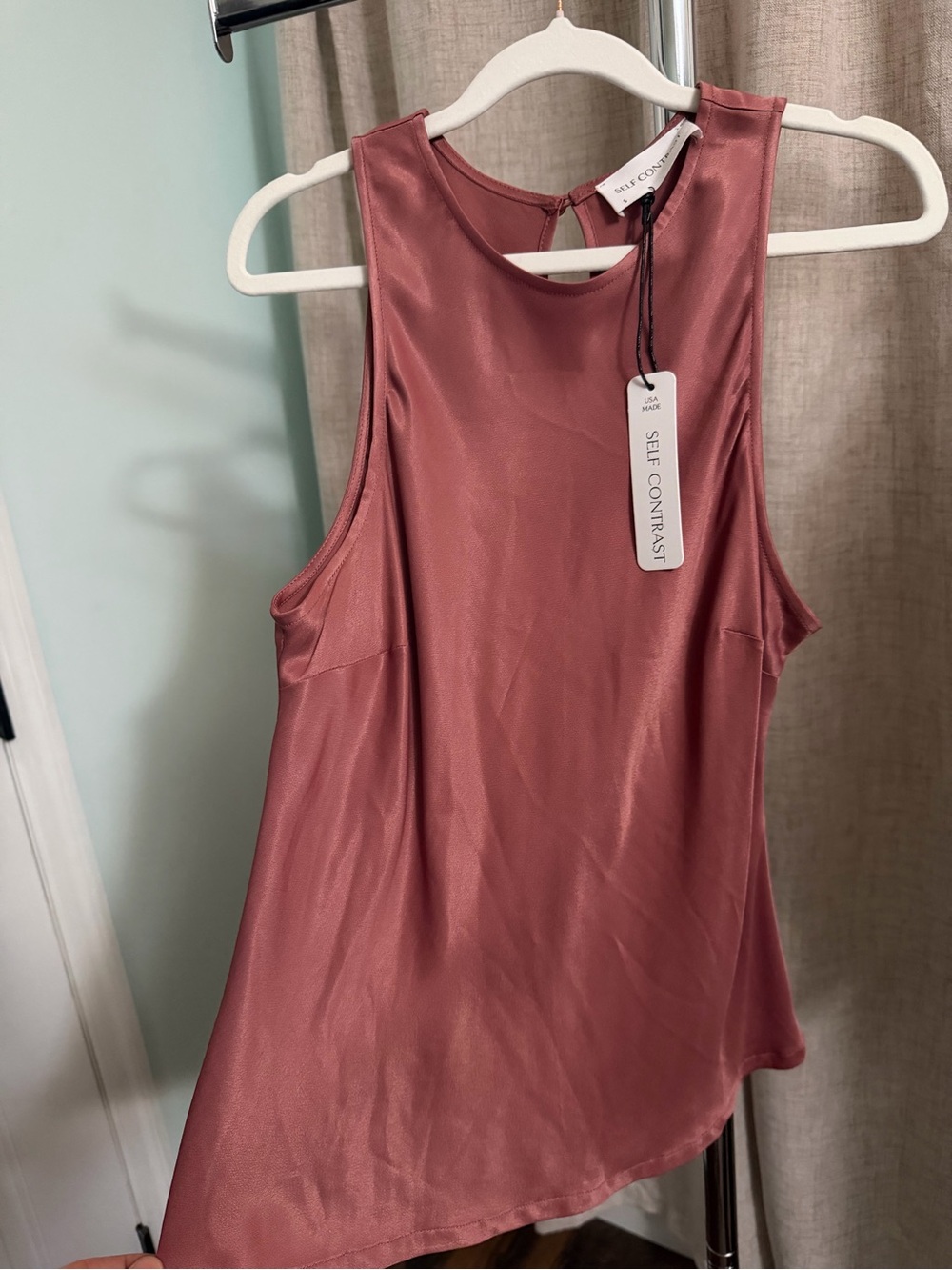 SELF CONTRAST Satin Tank Top in Dusty Rose